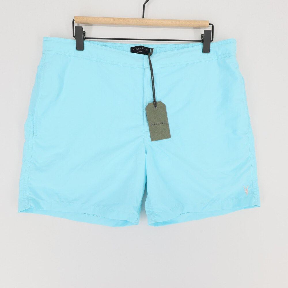 AllSaints Warden Swim Trunks Mens L Blue Ramskull Mesh Lined Elastic Waist